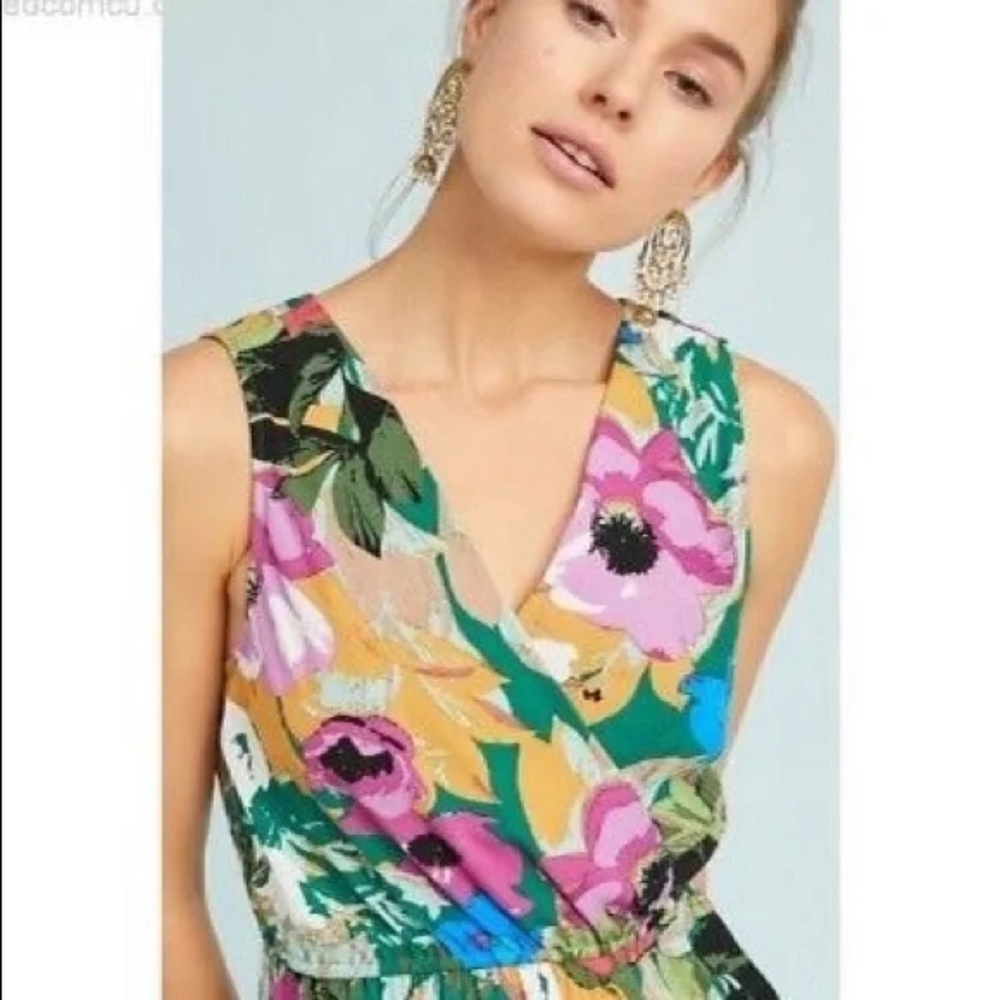 Floral V-Neck Sleeveless Summer Dress - Multicolor